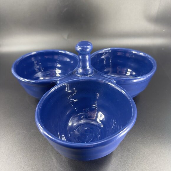 Deartis Cobalt Blue 3 Section Handled Condiment Serving Dish Plate Portugal VTG - Picture 8 of 12
